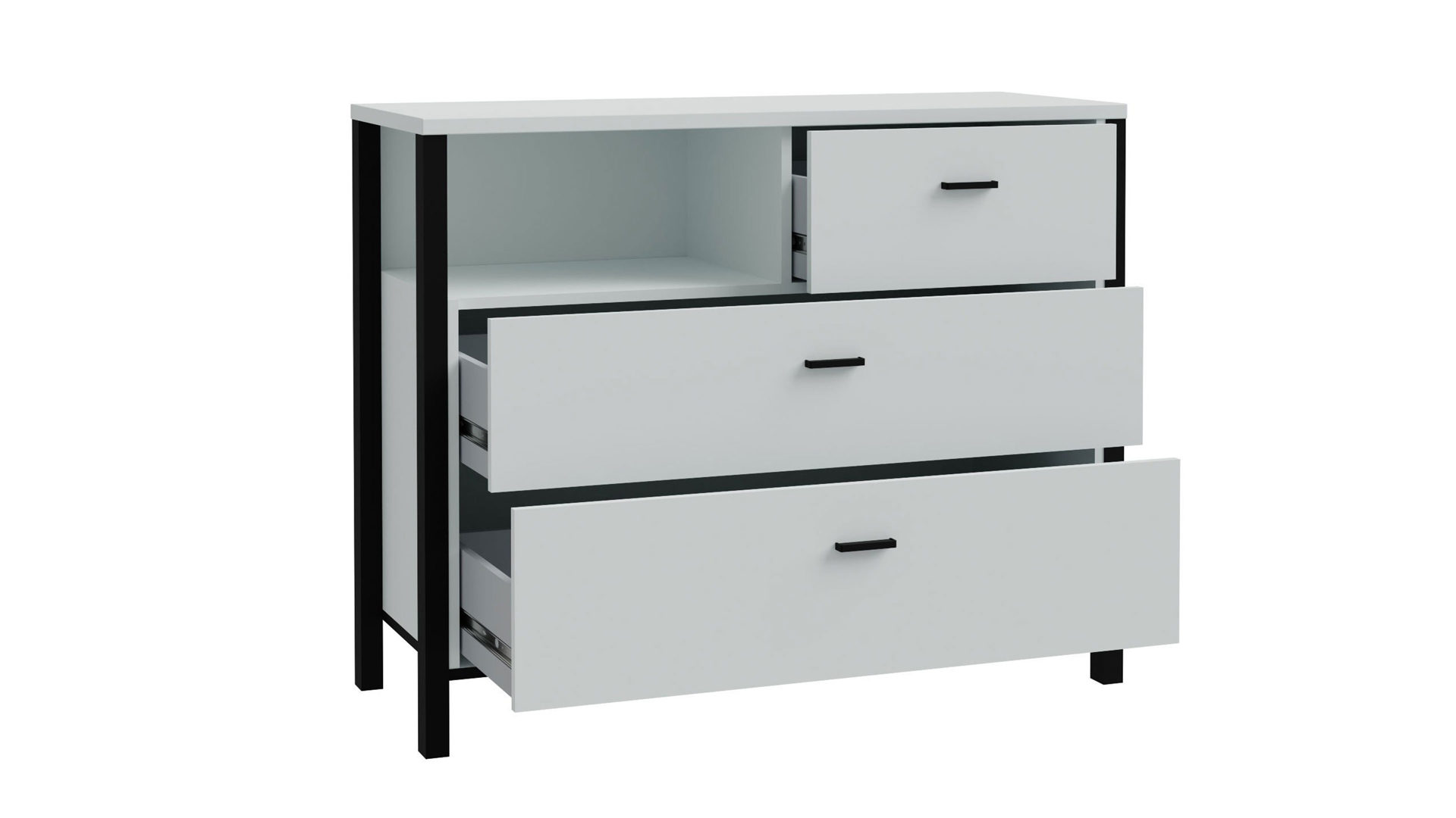 Schubladenkommode Forte® aus Holz in Hellgrau Schlafzimmerprogramm High Rock - Kommode Hellgrau & Schwarz – ca. 105 x 85 cm