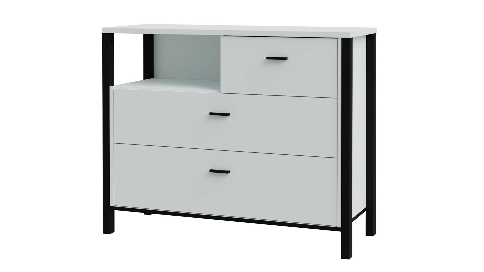 Schubladenkommode Forte® aus Holz in Hellgrau Schlafzimmerprogramm High Rock - Kommode Hellgrau & Schwarz – ca. 105 x 85 cm