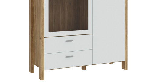 Vitrine Forte® aus Holz in Hellgrau Wohnprogramm Saitama - Vitrine Hellgrau & Mauvella Eiche – ca. 112 x 152 cm