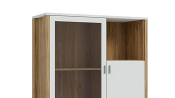 Vitrine Forte® aus Holz in Hellgrau Wohnprogramm Saitama - Vitrine Hellgrau & Mauvella Eiche – ca. 112 x 152 cm