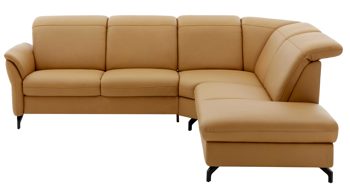 Ecksofa Steinpol polsteria aus Leder in Orange Polstermöbel Serie Senturo System - Ecksofa senffarbenes Leder Evita - Stellfläche ca. 267 x 245 cm
