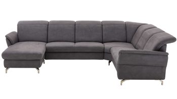 Ecksofa Steinpol polsteria aus Stoff in Dunkelgrau Polstermöbel Serie Senturo System - Wohnlandschaft dunkgelgraue Mikrofaser Atlantic - Stellfläche ca. 338 x 251 cm