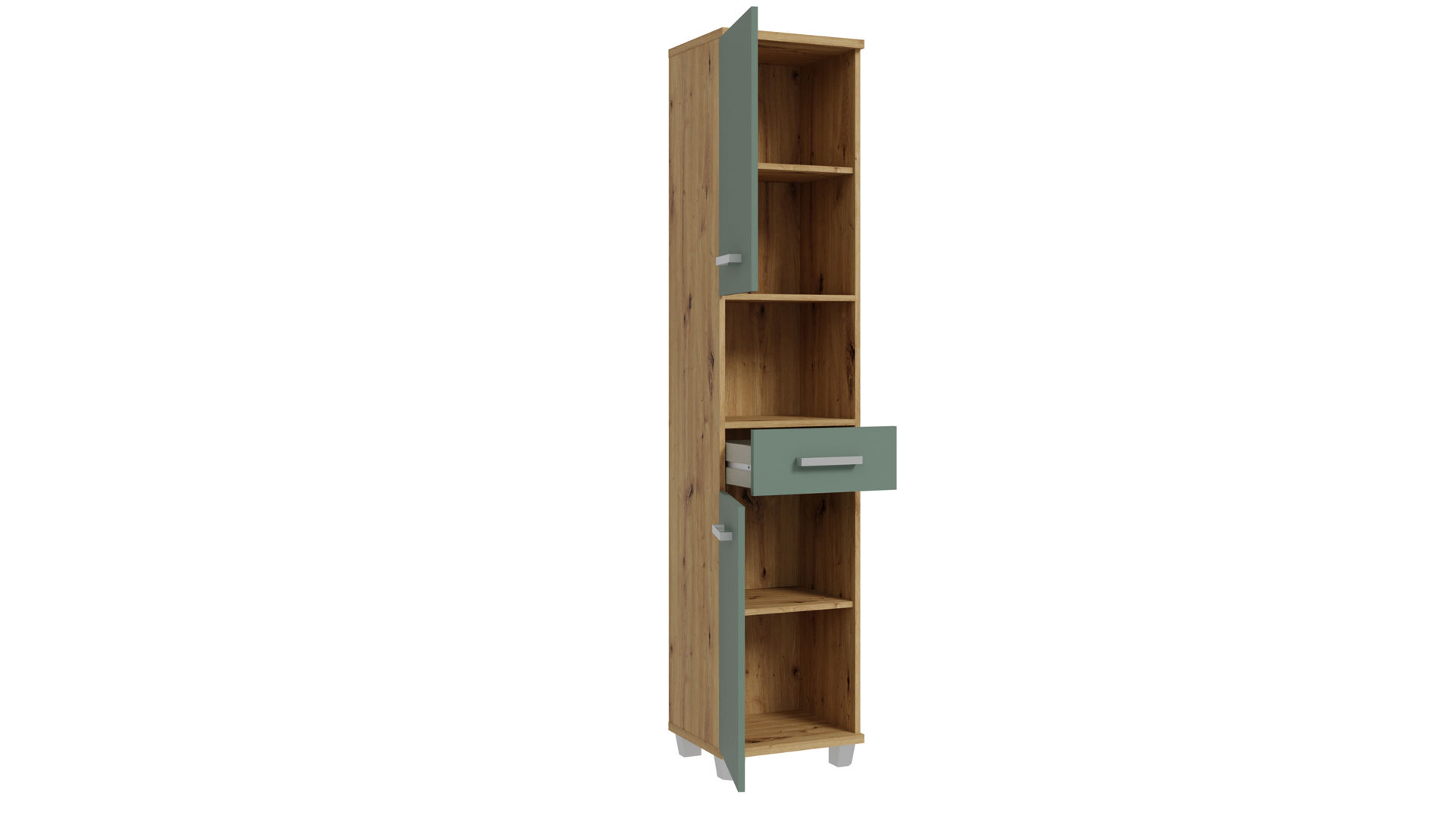 Hoch- / Seitenschrank Forte® aus Holz in Grün Badezimmerprogramm Veris - Hochschrank Salbei Grün & Artisan Eiche – ca. 40 x 186 cm