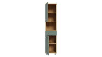 Hoch- / Seitenschrank Forte® aus Holz in Grün Badezimmerprogramm Veris - Hochschrank Salbei Grün & Artisan Eiche – ca. 40 x 186 cm
