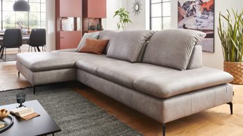 Ecksofa W.schillig i. i. aus Leder in Hellgrau W.SCHILLIG Polsterserie Select Venus plus - Ecksofa mit Sitztiefenverstellung hellgraues Leder Z69-22 - Stellfläche ca. 181 x 349 cm