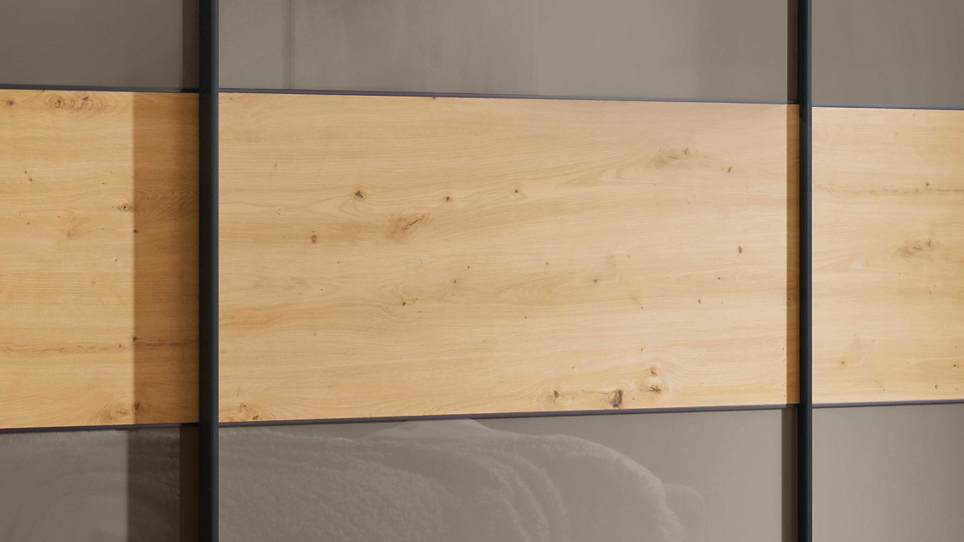 Kleiderschrank Staud aus Holz in Braun STAUD Schwebetürenschrank Sinfonie Plus Moccaglas & Eiche Artisan – drei Türen, Breite ca. 280 cm