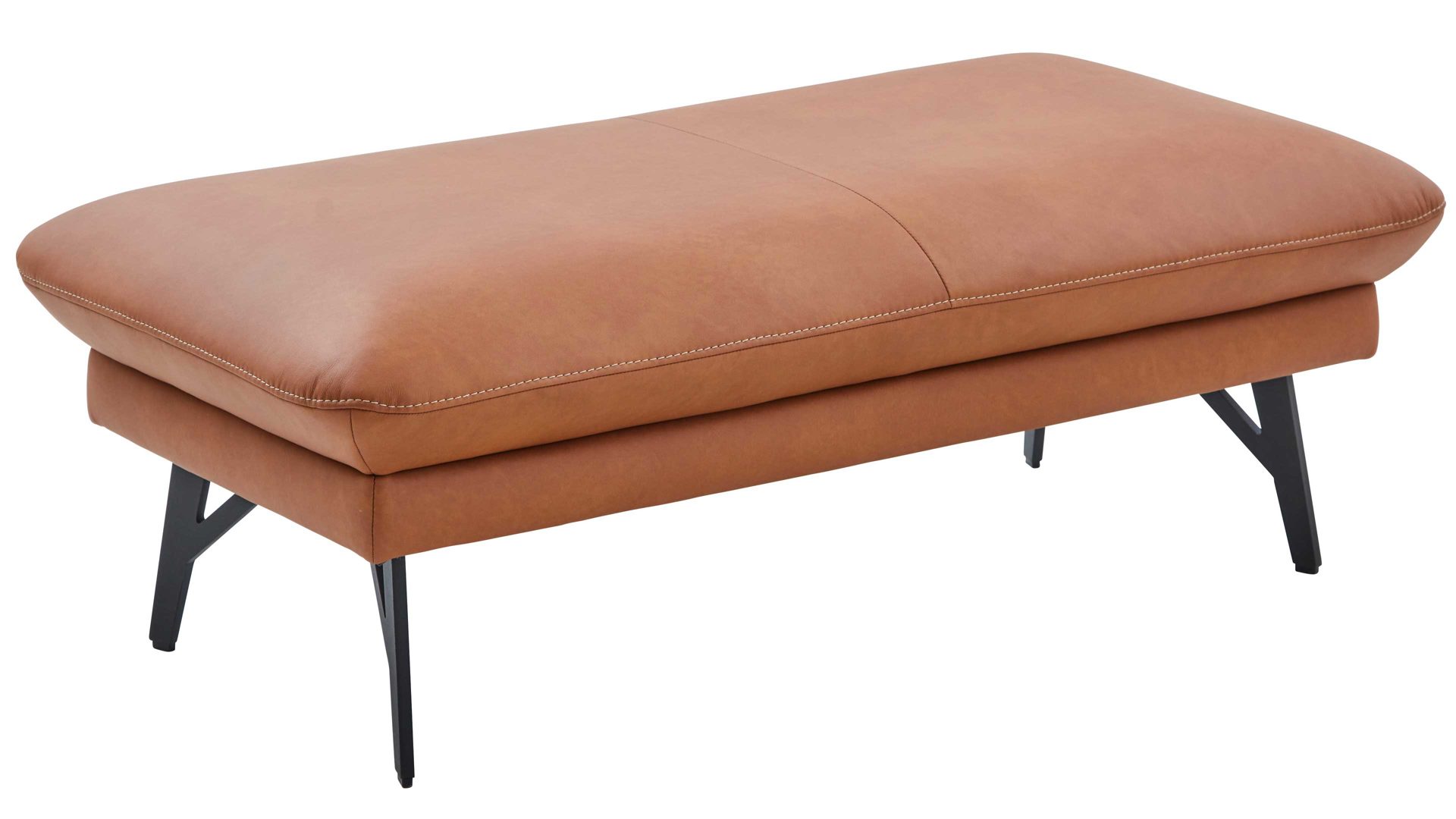 Polsterhocker Himolla aus Leder in Orange Polsterprogramm 1385-Promotion - XXL-Polsterhocker cognacfarbenes LongLife-Leder LG24 & anthrazitfarbene Metallfüße - ca. 121 x 65 cm