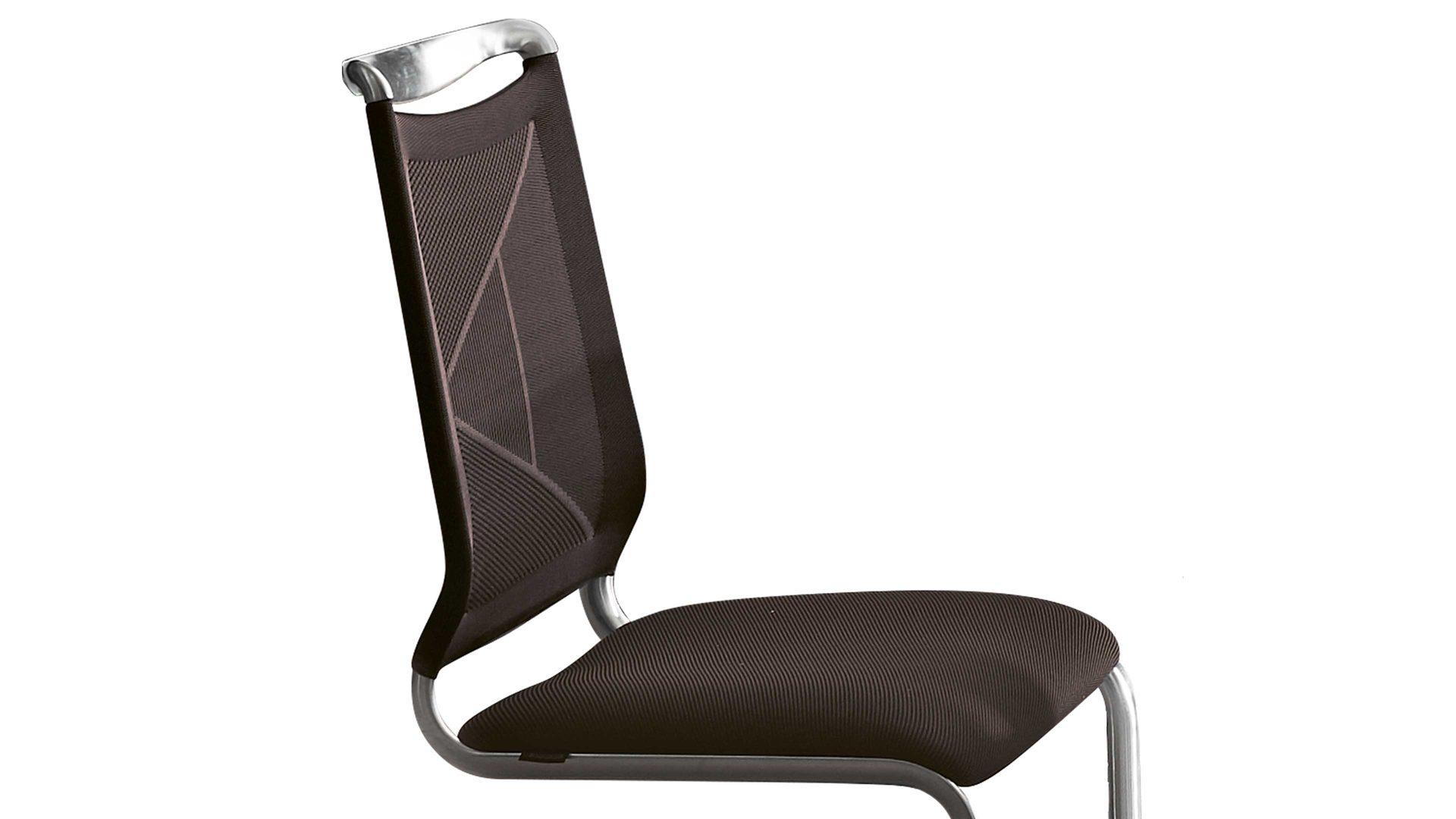 Schwingstuhl Venjakob aus Stoff in Dunkelbraun VENJAKOB Schwingstuhl Lilli Plus bzw. Freischwinger moccafarbener Bezug Melange PK & edelstahlfarbenes Gestell