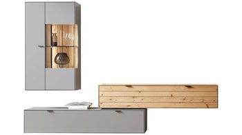 Wohnwand Wöstmann markenmöbel aus Holz in Grau WÖSTMANN Wohnprogramm WM 2380 - Wohnwand Samtgrau, Wild- & Balkeneiche - dreiteilig, Breite ca. 294 cm