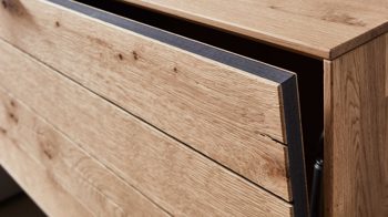 Wohnwand Wöstmann markenmöbel aus Holz in Grau WÖSTMANN Wohnprogramm WM 2380 - Wohnwand Samtgrau, Wild- & Balkeneiche - dreiteilig, Breite ca. 294 cm