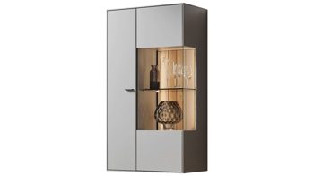 Wohnwand Wöstmann markenmöbel aus Holz in Grau WÖSTMANN Wohnprogramm WM 2380 - Wohnwand Samtgrau, Wild- & Balkeneiche - dreiteilig, Breite ca. 294 cm