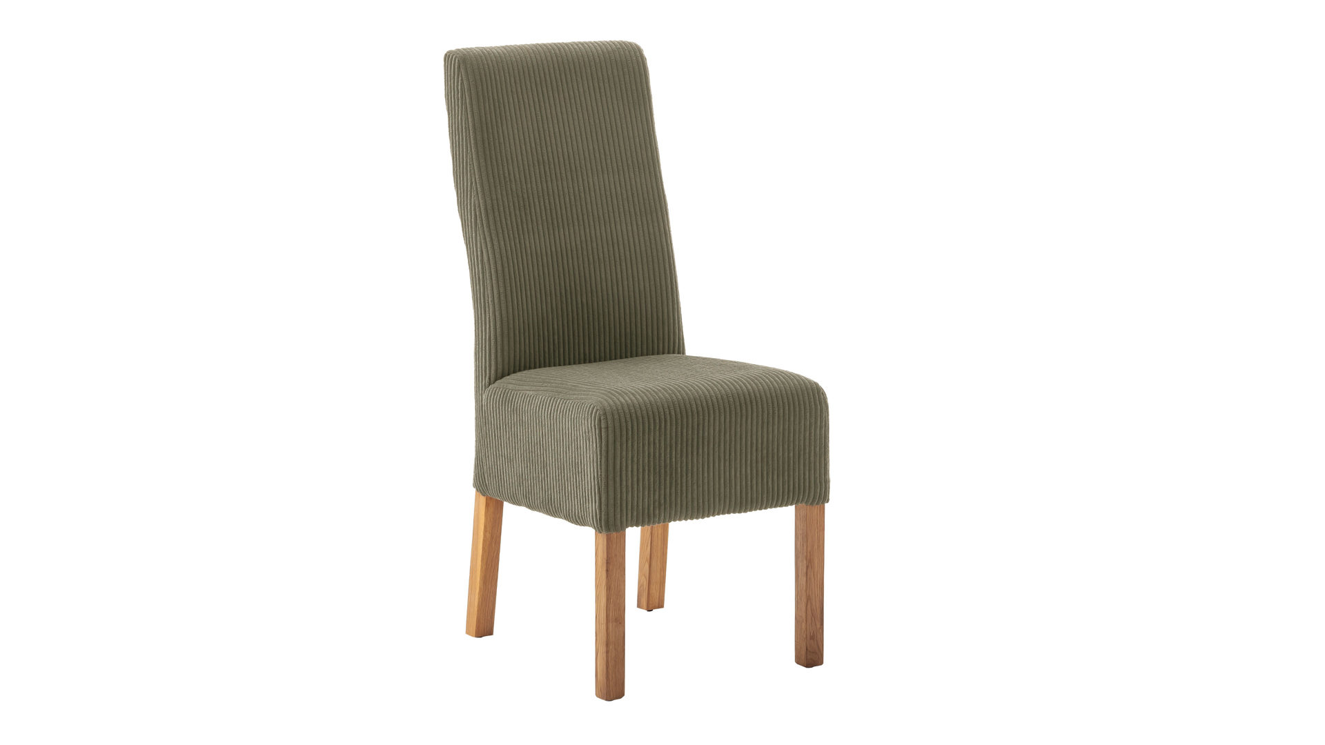 Vierfußstuhl Mca direkt aus Stoff in Grün Polsterstuhl-Serie Nera olivefarbener Cordbezug Poso & Eiche geölt