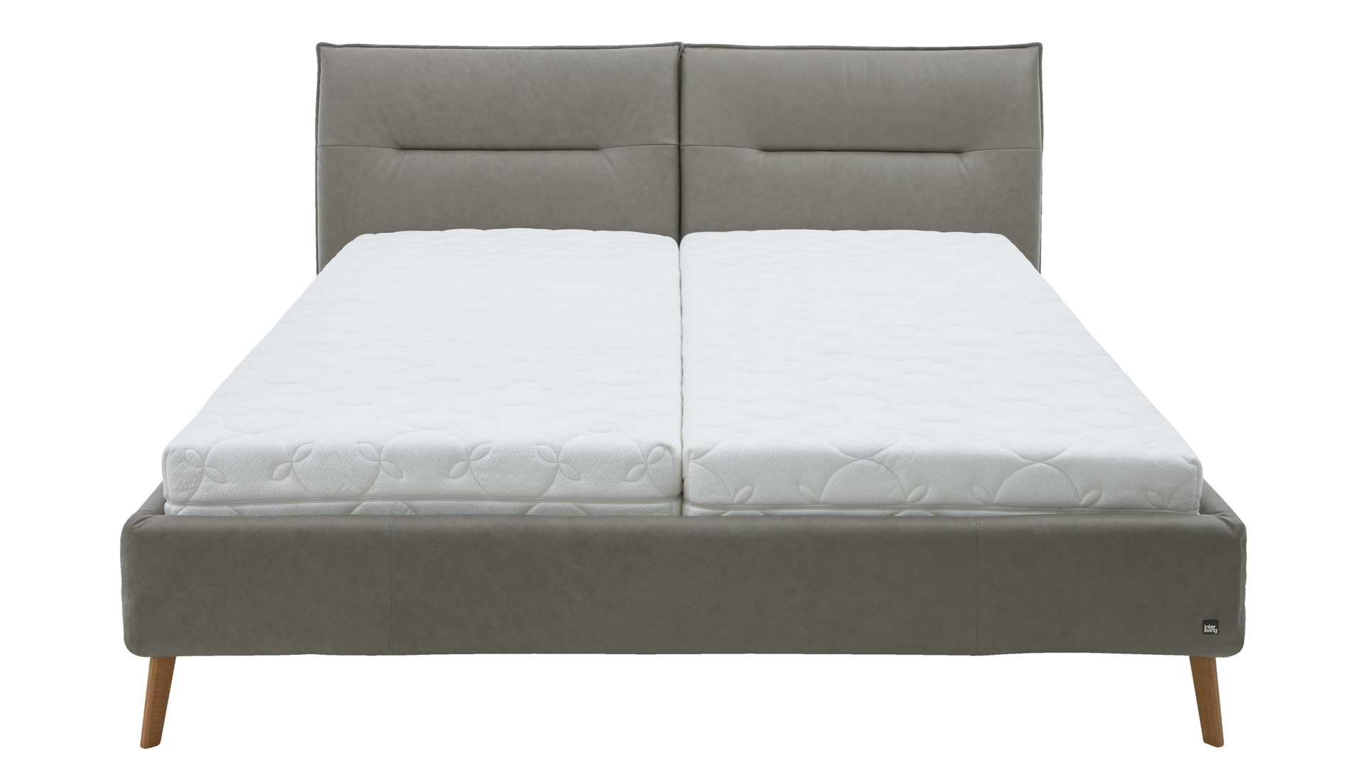 Bettgestell Interliving aus Stoff in Grau Interliving Polsterbett Serie 1417 - Polsterbettgestell fangofarbenes Leder Vicenzia & Eichenholzfüße 286 - Liegefläche ca. 180 x 200 cm