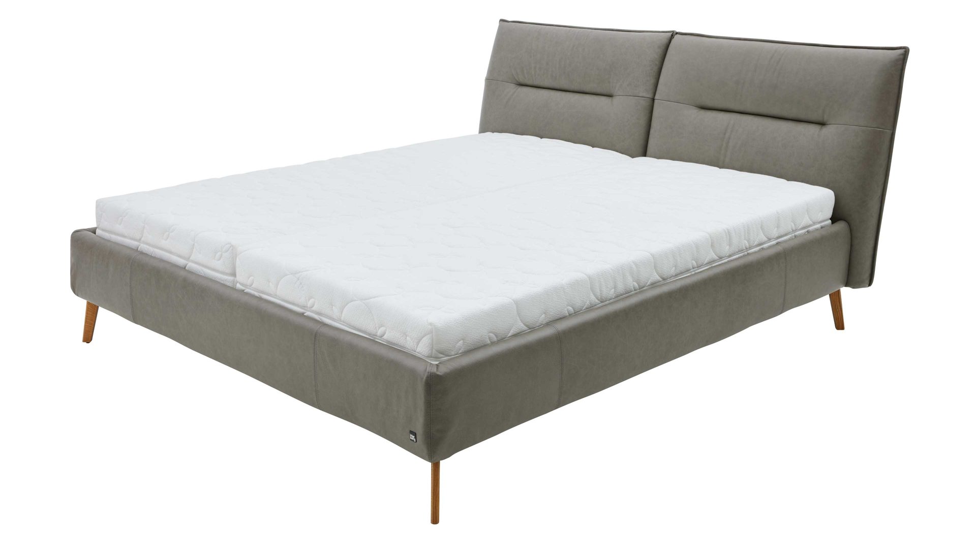 Bettgestell Interliving aus Stoff in Grau Interliving Polsterbett Serie 1417 - Polsterbettgestell fangofarbenes Leder Vicenzia & Eichenholzfüße 286 - Liegefläche ca. 180 x 200 cm