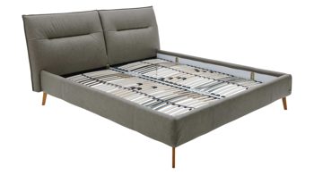 Bettgestell Interliving aus Stoff in Grau Interliving Polsterbett Serie 1417 - Polsterbettgestell fangofarbenes Leder Vicenzia & Eichenholzfüße 286 - Liegefläche ca. 180 x 200 cm