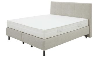 Boxspringbett Interliving aus Stoff in Beige Interliving Boxspringbett Serie 1418 - Boxspringbett mit gestepptem Kopfteil naturfarbener Webstoff Famosa – Liegefläche ca. 180 x 200 cm