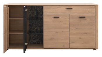 Sideboard Interliving aus Holz in Holzfarben Interliving Wohnzimmer Serie 2029 - Sideboard 40 Wildeiche & Granit-Steinoptik - vier Türen, eine Schublade, Breite ca. 178 cm