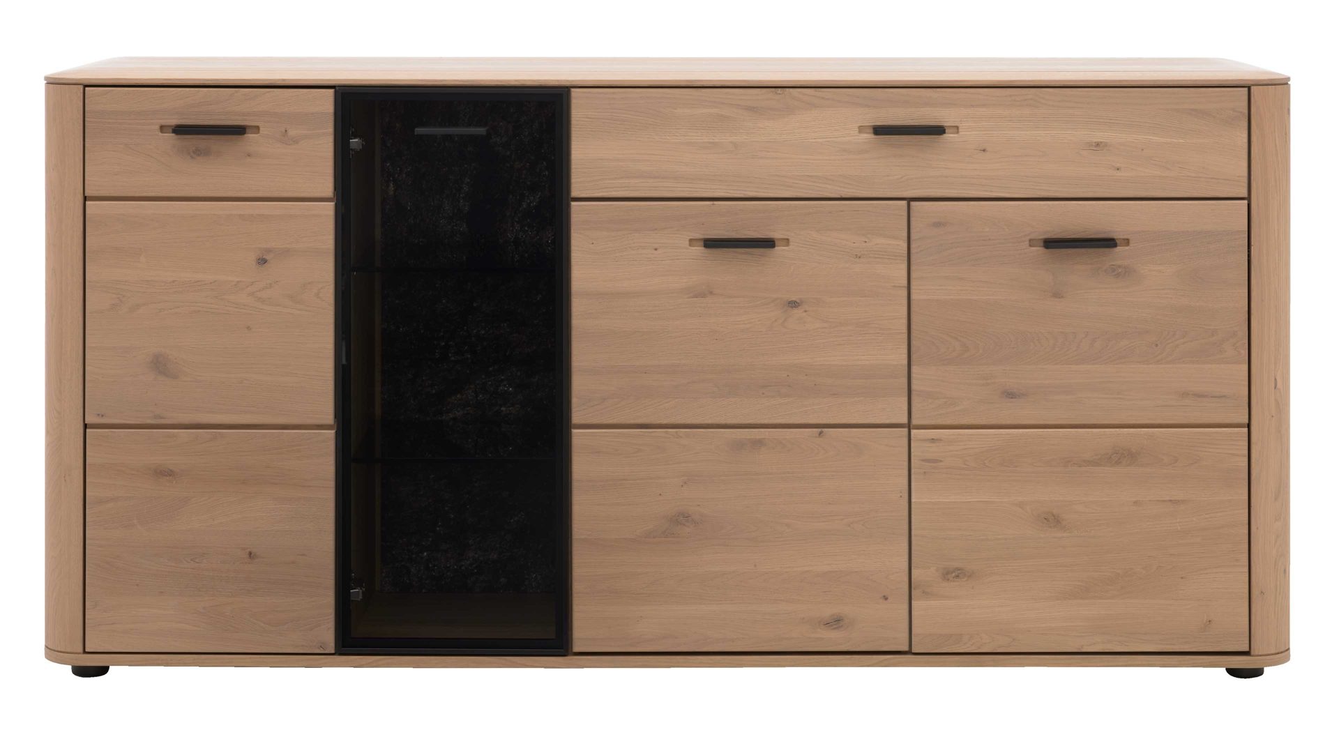 Sideboard Interliving aus Holz in Holzfarben Interliving Wohnzimmer Serie 2029 - Sideboard Wildeiche & Granit-Steinoptik - vier Türen, eine Schublade, Breite ca. 178 cm