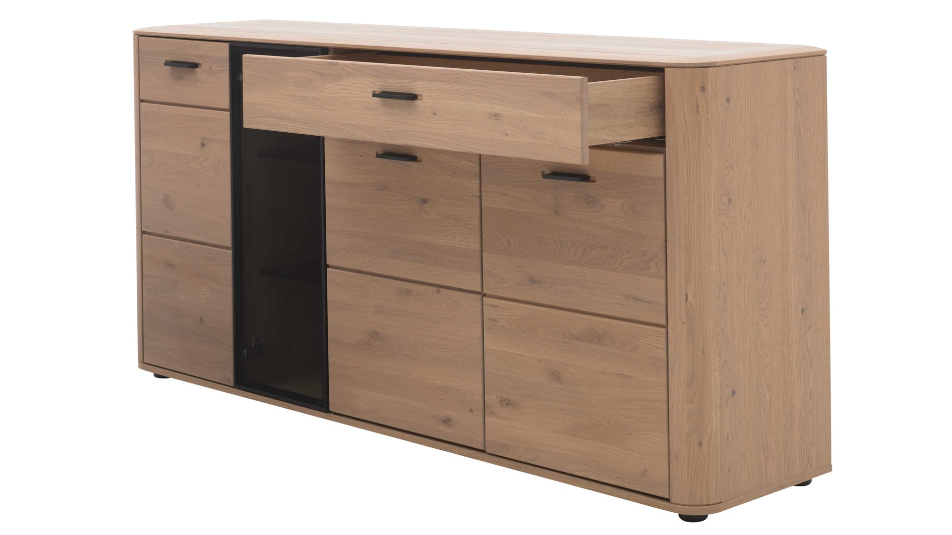 Sideboard Interliving aus Holz in Holzfarben Interliving Wohnzimmer Serie 2029 - Sideboard 40 Wildeiche & Granit-Steinoptik - vier Türen, eine Schublade, Breite ca. 178 cm