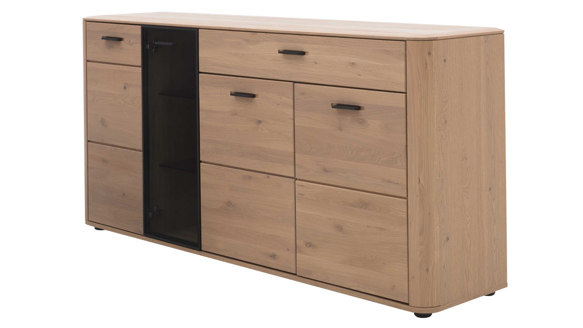 Sideboard Interliving aus Holz in Holzfarben Interliving Wohnzimmer Serie 2029 - Sideboard 40 Wildeiche & Granit-Steinoptik - vier Türen, eine Schublade, Breite ca. 178 cm