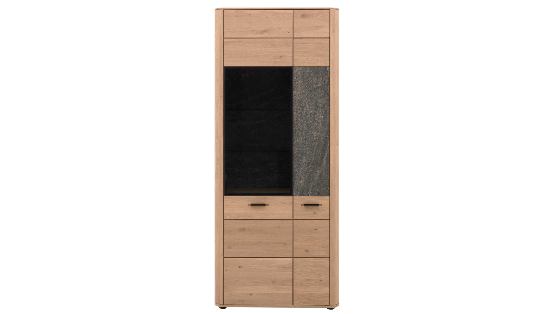 Vitrine Interliving aus Holz in Holzfarben Interliving Wohnzimmer Serie 2029 - Kombivitrine Wildeiche & Granit-Steinoptik - zwei Türen, Breite ca. 85 cm