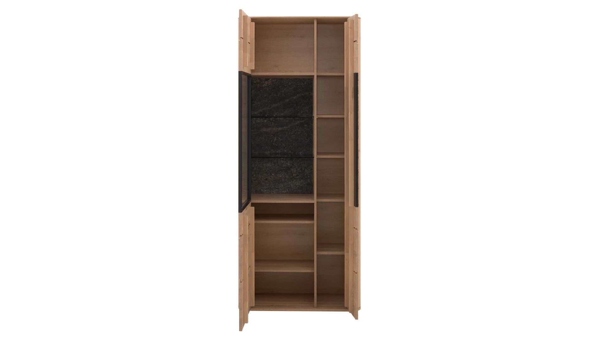 Vitrine Interliving aus Holz in Holzfarben Interliving Wohnzimmer Serie 2029 - Kombivitrine Wildeiche & Granit-Steinoptik - zwei Türen, Breite ca. 85 cm