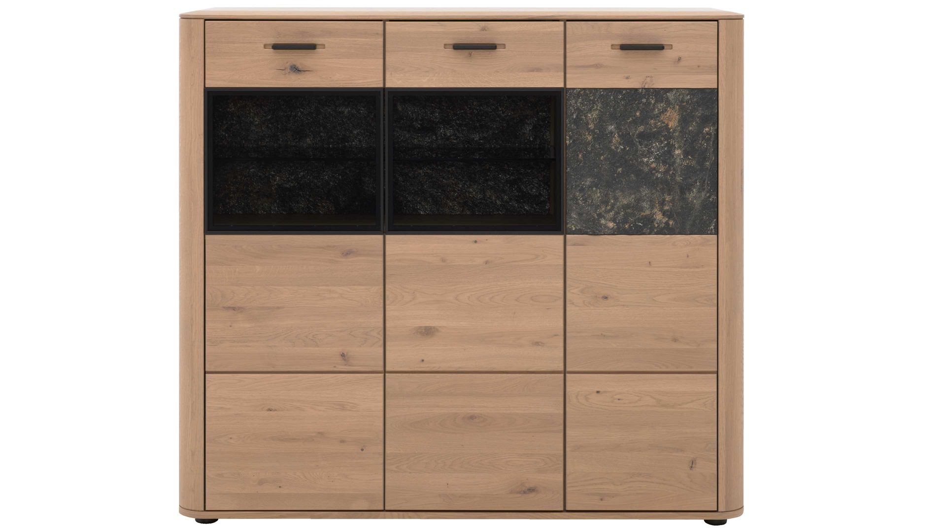 Sideboard Interliving aus Holz in Holzfarben Interliving Wohnzimmer Serie 2029 - Highboard Wildeiche & Granit-Steinoptik - drei Türen, eine Schublade, Breite ca. 132 cm