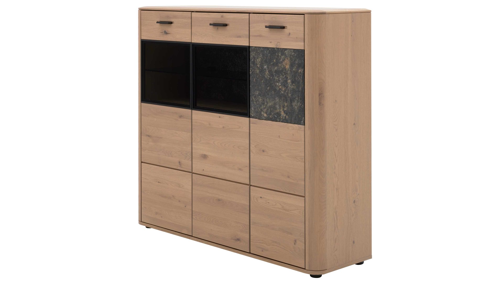 Sideboard Interliving aus Holz in Holzfarben Interliving Wohnzimmer Serie 2029 - Highboard Wildeiche & Granit-Steinoptik - drei Türen, eine Schublade, Breite ca. 132 cm