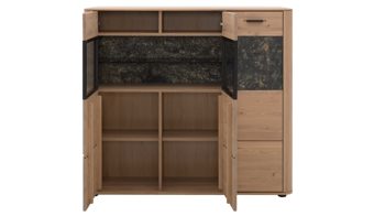 Sideboard Interliving aus Holz in Holzfarben Interliving Wohnzimmer Serie 2029 - Highboard Wildeiche & Granit-Steinoptik - drei Türen, eine Schublade, Breite ca. 132 cm