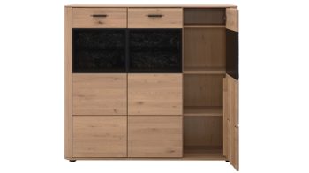 Sideboard Interliving aus Holz in Holzfarben Interliving Wohnzimmer Serie 2029 - Highboard 22 Wildeiche & Granit-Steinoptik - drei Türen, eine Schublade, Breite ca. 132 cm