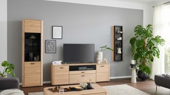 Wohnwand Interliving aus Holz in Holzfarben Interliving Wohnzimmer Serie 2029 - Wohnwand Wildeiche & Granit-Steinoptik - dreiteilig, Breite ca. 275 cm