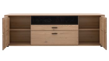 Wohnwand Interliving aus Holz in Holzfarben Interliving Wohnzimmer Serie 2029 - Wohnwand 80 Wildeiche & Granit-Steinoptik - dreiteilig, Breite ca. 275 cm