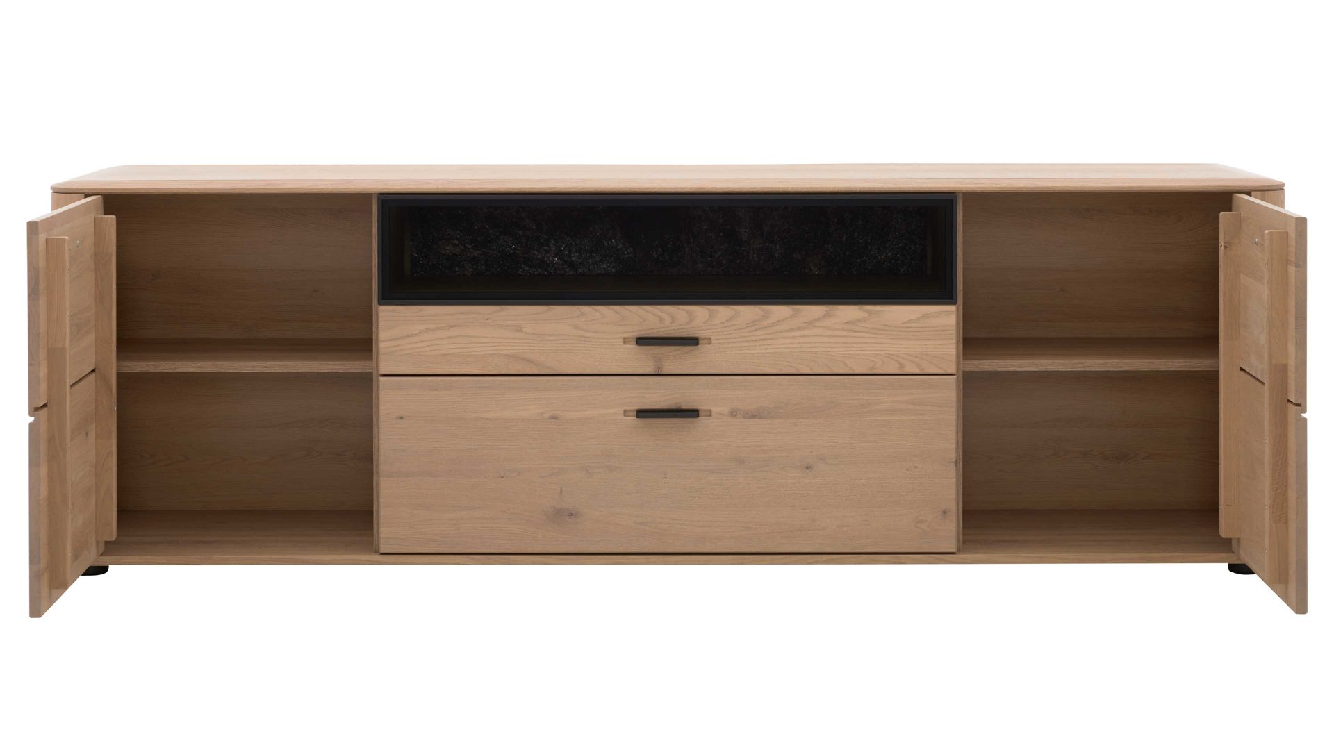 Lowboard Interliving aus Holz in Holzfarben Interliving Wohnzimmer Serie 2029 - Medien-Lowboard 32 Wildeiche & Granit-Steinoptik - zwei Türen, zwei Schubladen, Länge ca. 200 cm