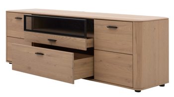 Wohnwand Interliving aus Holz in Holzfarben Interliving Wohnzimmer Serie 2029 - Wohnwand Wildeiche & Granit-Steinoptik - dreiteilig, Breite ca. 336 cm