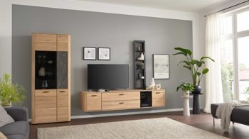 Wohnwand Interliving aus Holz in Holzfarben Interliving Wohnzimmer Serie 2029 - Wohnwand Wildeiche & Granit-Steinoptik - dreiteilig, Breite ca. 320 cm