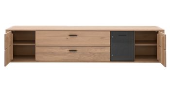 Wohnwand Interliving aus Holz in Holzfarben Interliving Wohnzimmer Serie 2029 - Wohnwand Wildeiche & Granit-Steinoptik - dreiteilig, Breite ca. 320 cm