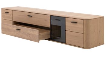 Lowboard Interliving aus Holz in Holzfarben Interliving Wohnzimmer Serie 2029 - Hänge-Lowboard 33 Wildeiche & Granit-Steinoptik - vier Türen, eine Schublade, Länge ca. 220 cm