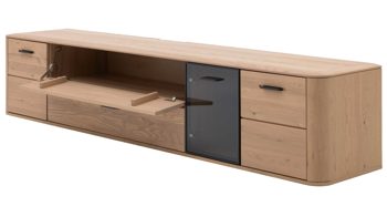 Wohnwand Interliving aus Holz in Holzfarben Interliving Wohnzimmer Serie 2029 - Wohnwand Wildeiche & Granit-Steinoptik - dreiteilig, Breite ca. 320 cm