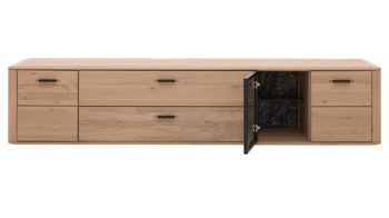 Wohnwand Interliving aus Holz in Holzfarben Interliving Wohnzimmer Serie 2029 - Wohnwand 81 Wildeiche & Granit-Steinoptik - dreiteilig, Breite ca. 320 cm