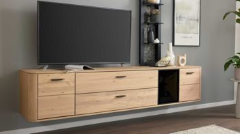 Lowboard Interliving aus Holz in Holzfarben Interliving Wohnzimmer Serie 2029 - Hänge-Lowboard 33 Wildeiche & Granit-Steinoptik - vier Türen, eine Schublade, Länge ca. 220 cm