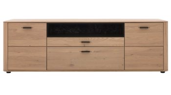 Lowboard Interliving aus Holz in Holzfarben Interliving Wohnzimmer Serie 2029 - Medien-Lowboard Wildeiche & Granit-Steinoptik - zwei Türen, zwei Schubladen, Länge ca. 200 cm