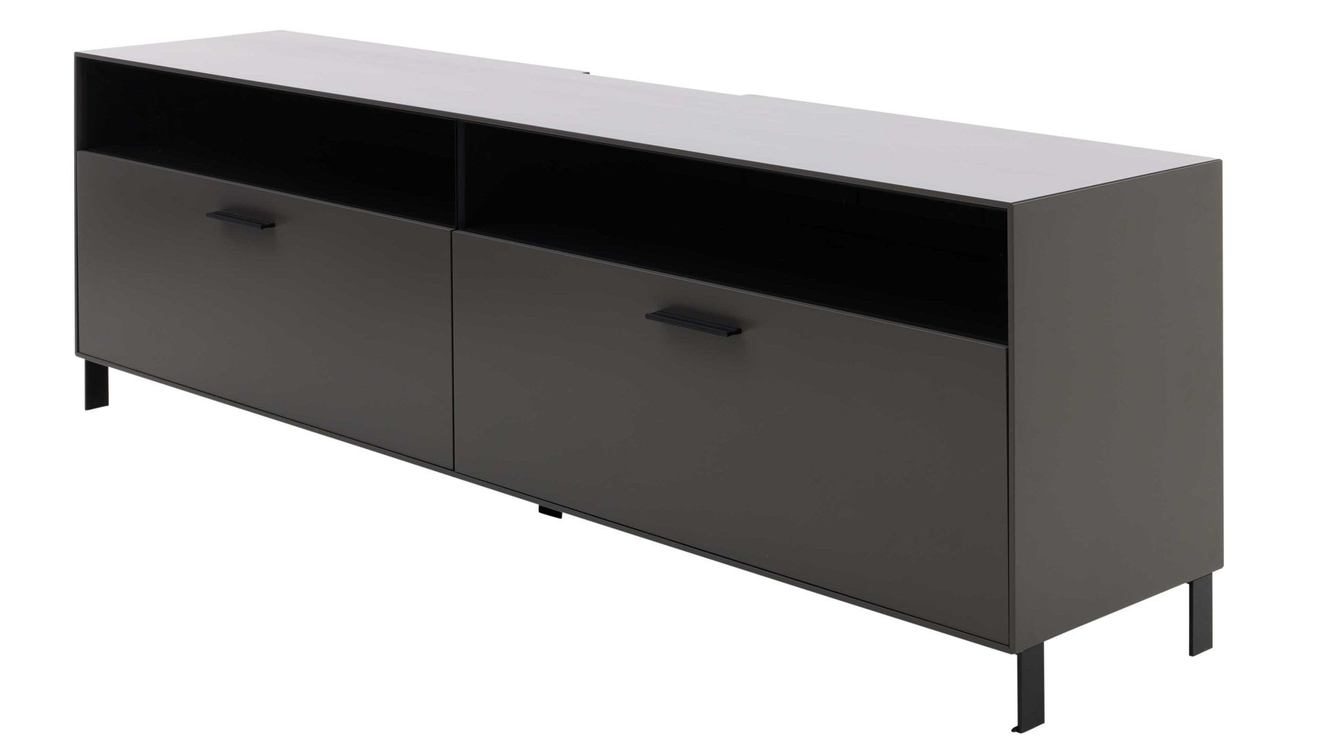 Lowboard Interliving aus Holz in Dunkelgrau Interliving Wohnzimmer Serie 2030 - Lowboard 32 Wolfram Grey & Spaltholz - zwei Schubladen, Länge ca. 180 cm