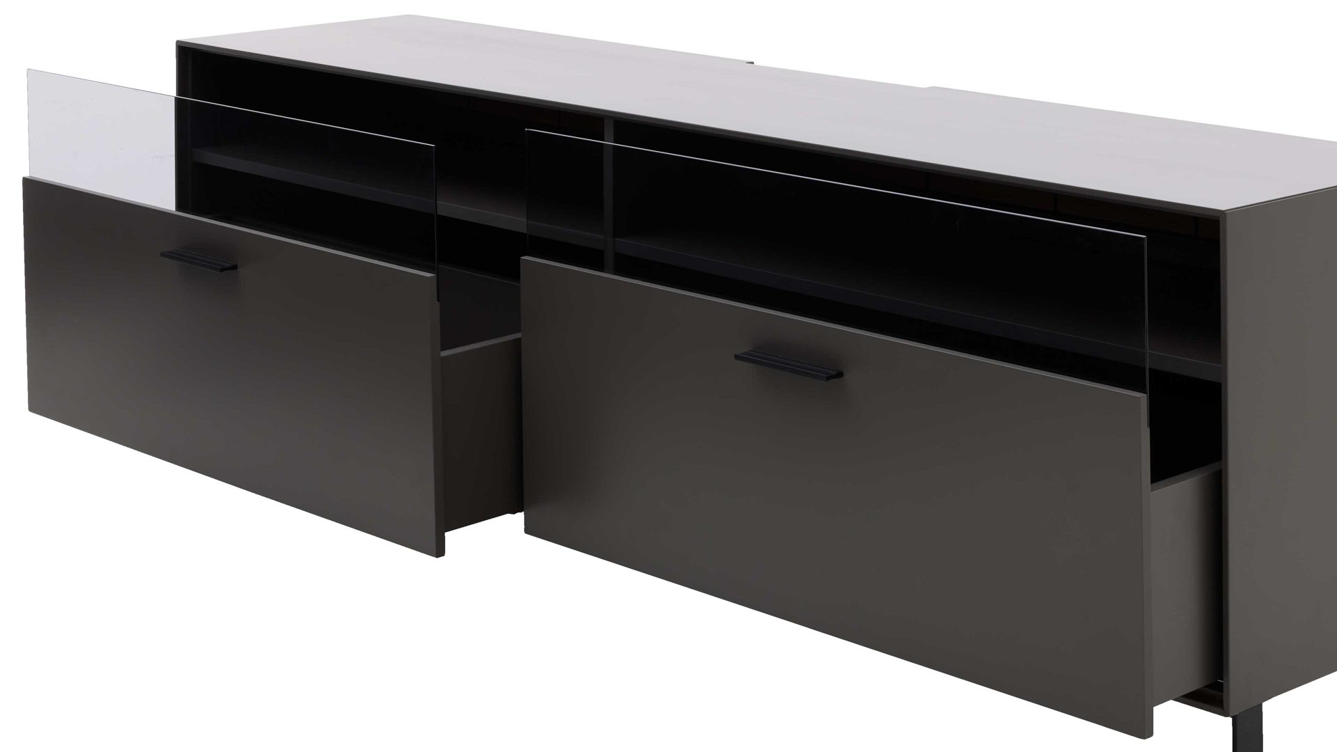 Lowboard Interliving aus Holz in Dunkelgrau Interliving Wohnzimmer Serie 2030 - Lowboard 32 Wolfram Grey & Spaltholz - zwei Schubladen, Länge ca. 180 cm