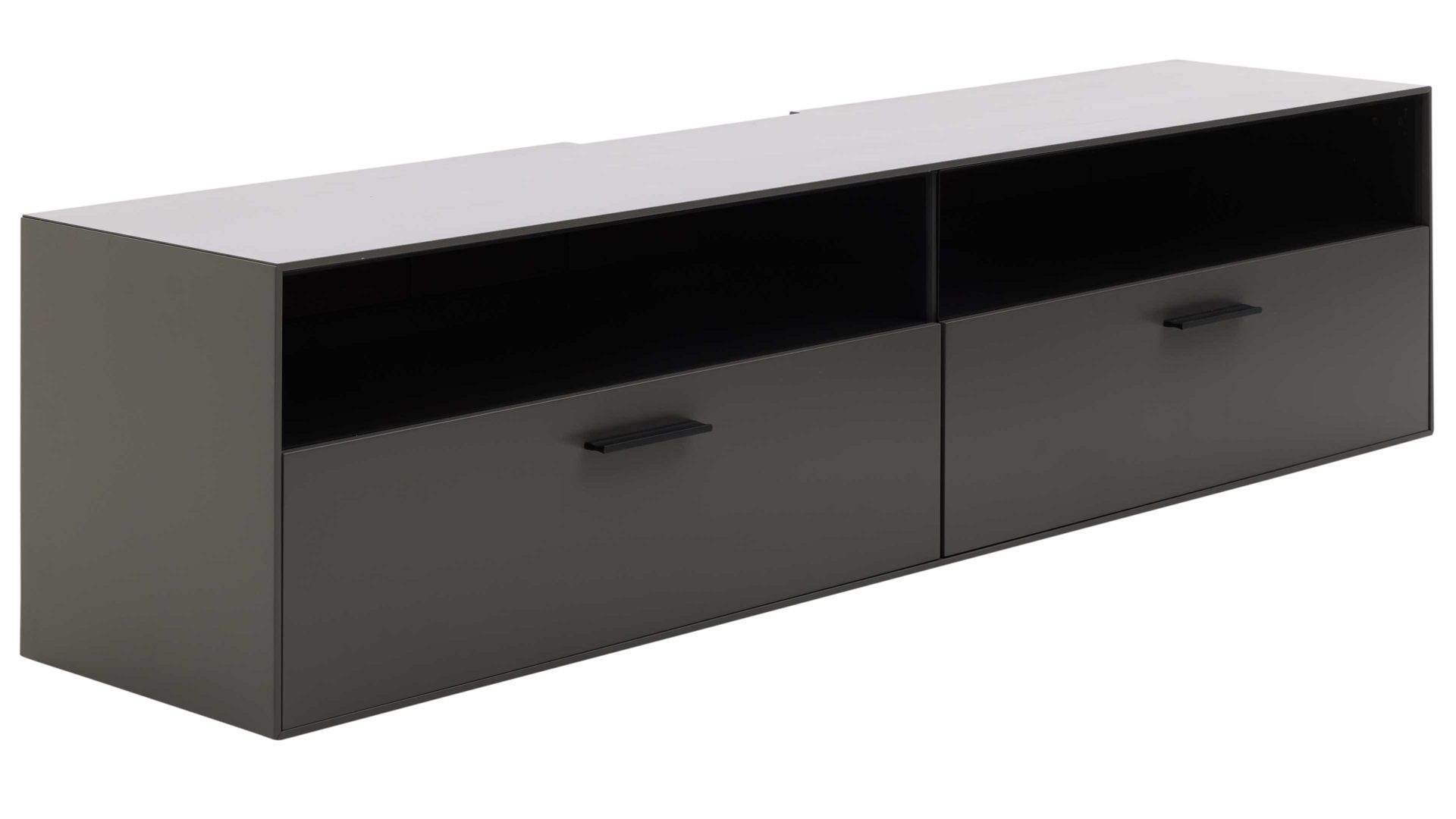 Lowboard Interliving aus Holz in Dunkelgrau Interliving Wohnzimmer Serie 2030 - Hänge-Lowboard 31 Wolfram Grey & Spaltholz - zwei Schubladen, Länge ca. 180 cm