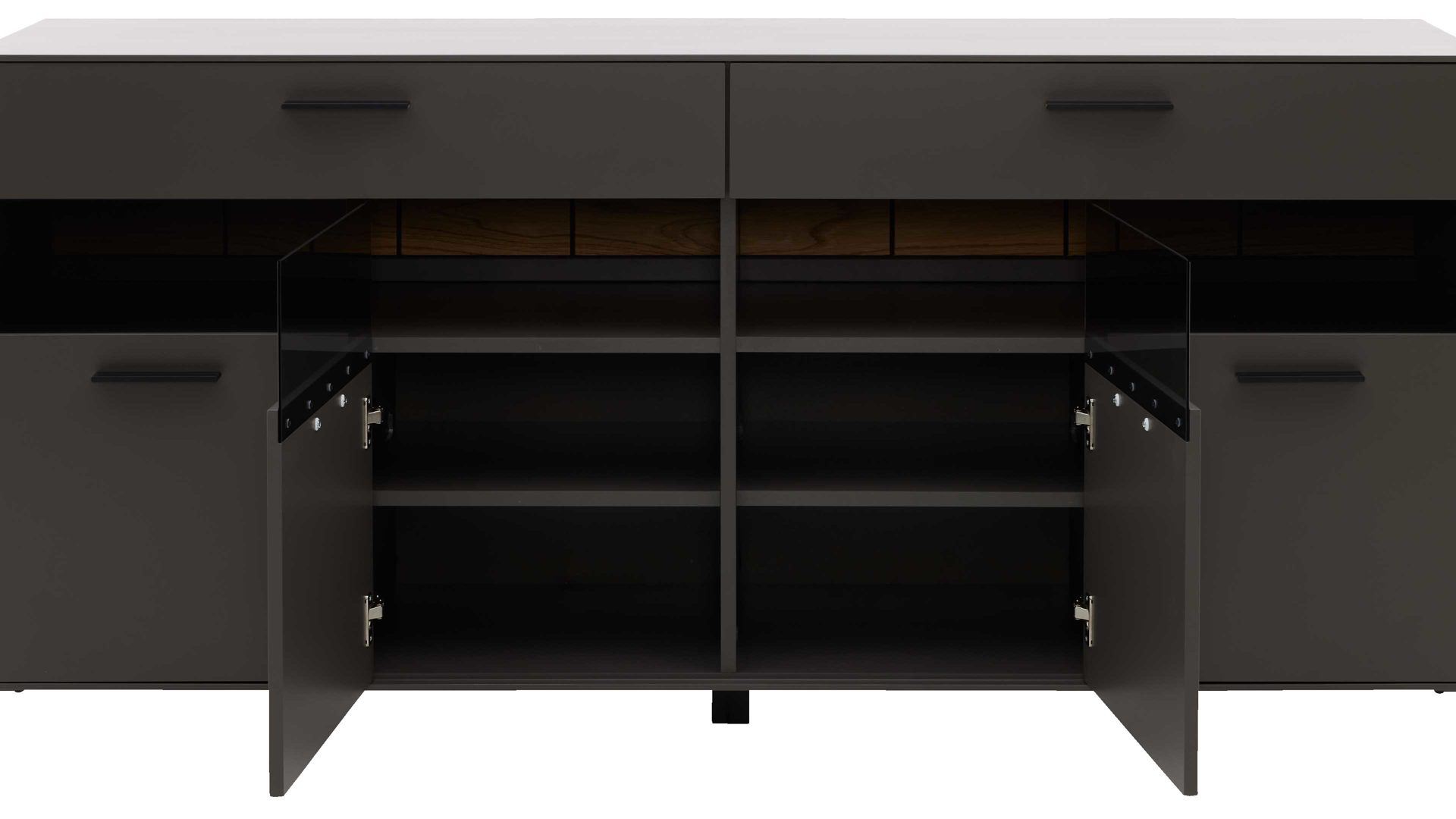 Sideboard Interliving aus Holz in Dunkelgrau Interliving Wohnzimmer Serie 2030 - Sideboard Wolfram Grey & Spaltholz - vier Türen, zwei Schubladen, Breite ca. 180 cm