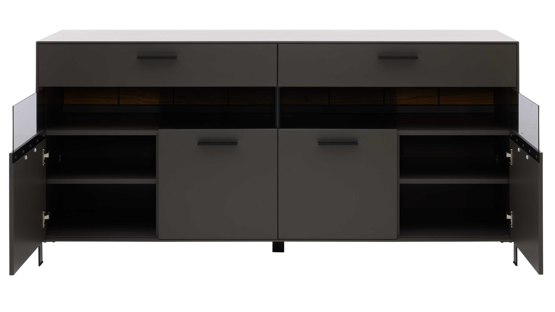 Sideboard Interliving aus Holz in Dunkelgrau Interliving Wohnzimmer Serie 2030 - Sideboard 21 Wolfram Grey & Spaltholz - vier Türen, zwei Schubladen, Breite ca. 180 cm