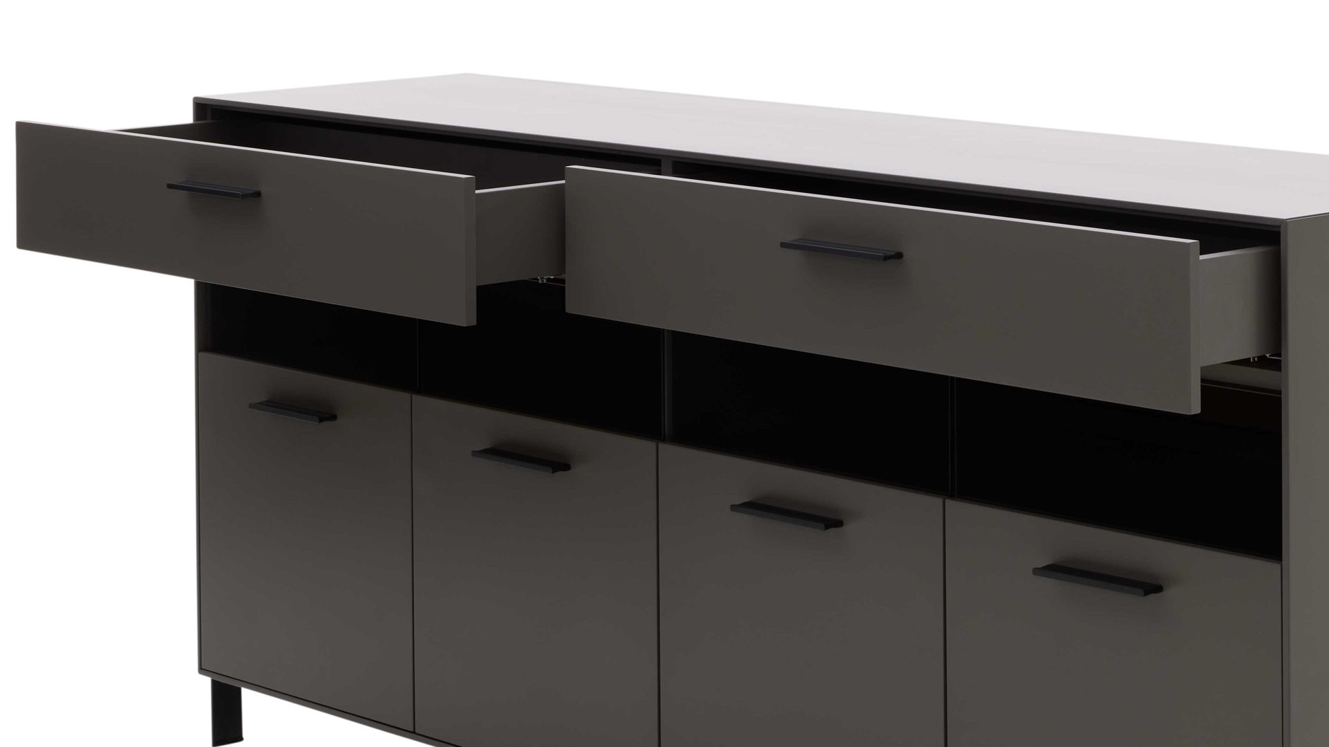 Sideboard Interliving aus Holz in Dunkelgrau Interliving Wohnzimmer Serie 2030 - Sideboard 21 Wolfram Grey & Spaltholz - vier Türen, zwei Schubladen, Breite ca. 180 cm