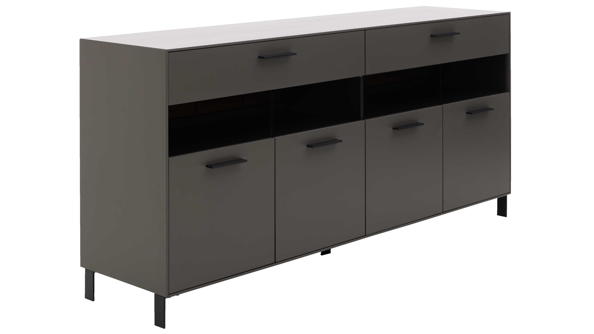 Sideboard Interliving aus Holz in Dunkelgrau Interliving Wohnzimmer Serie 2030 - Sideboard 21 Wolfram Grey & Spaltholz - vier Türen, zwei Schubladen, Breite ca. 180 cm