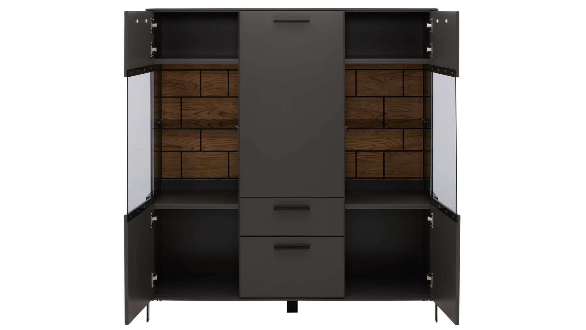 Highboard Interliving aus Holz in Dunkelgrau Interliving Wohnzimmer Serie 2030 - Highboard 22 Wolfram Grey & Spaltholz - drei Türen, zwei Schubladen, Breite ca. 120 cm