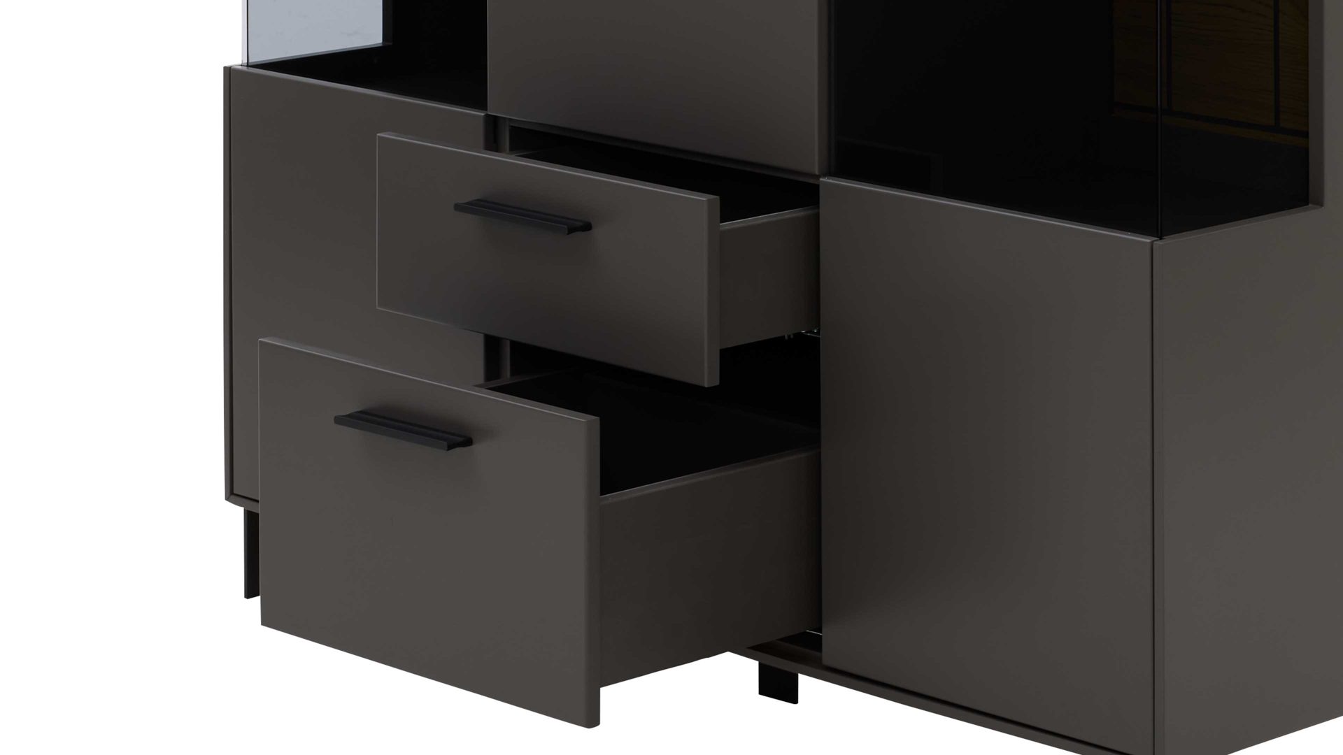 Highboard Interliving aus Holz in Dunkelgrau Interliving Wohnzimmer Serie 2030 - Highboard Wolfram Grey & Spaltholz - drei Türen, zwei Schubladen, Breite ca. 120 cm